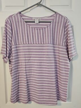 Hastings & Smith Lavender and White Striped Short-Sleeve Tee